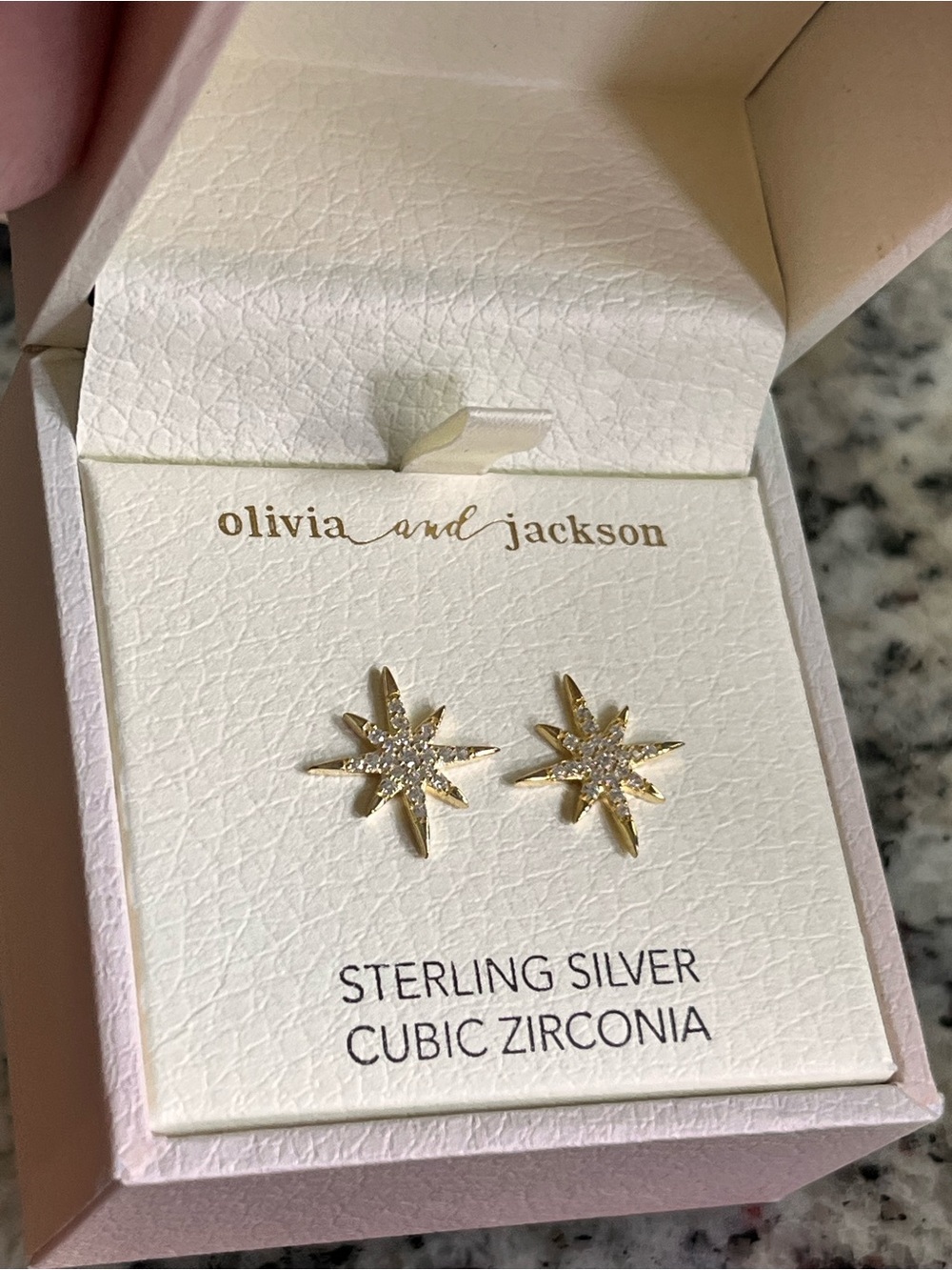 Olivia and Jackson North Star Gold Starburst Sterling Silver Cubic Zirconia Stud